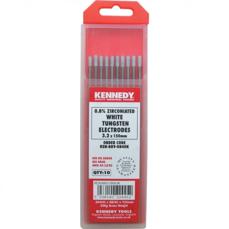 Kennedy. 0.8% ZIRCONIATED WHITE TUNGSTEN ELECTRODE