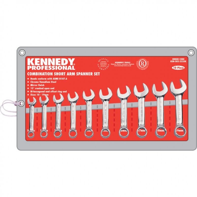 Kennedy-Pro.10-19mm SHORT ARM COMBINATION SPANNER SET 10PC