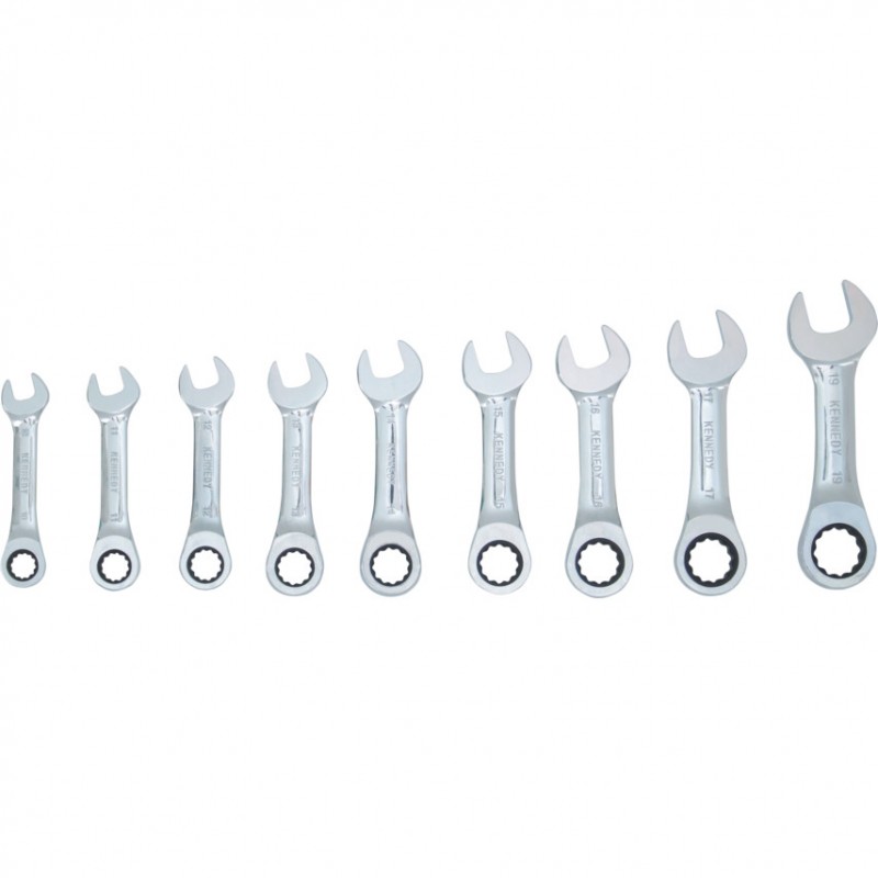 Kennedy-Pro.10-19mm SHORT RATCHET COMBINATION SPANNER SET 9PC